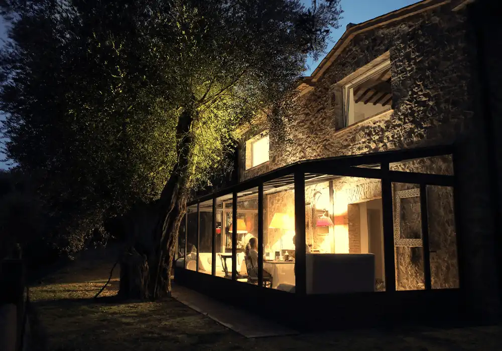 lean to conservatory at night
